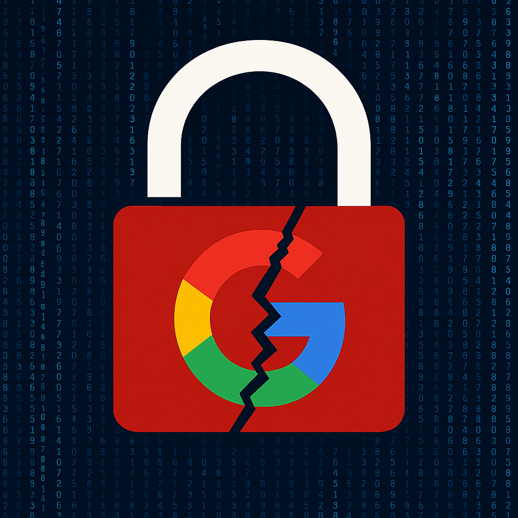 Broken Google padlock symbolizing password breach